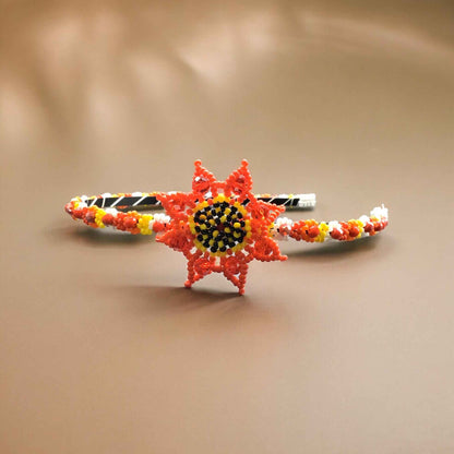 Beaded Headband with Flower Red