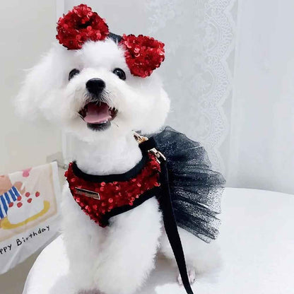 Giselle Noir Dog Dress Set | Formal Dress with Matching Bow