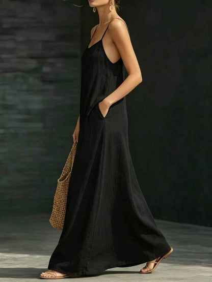 Summer Beach Spaghetti Strap Maxi Dress – Loose Flowy Casual Long Vacation Dress for Women