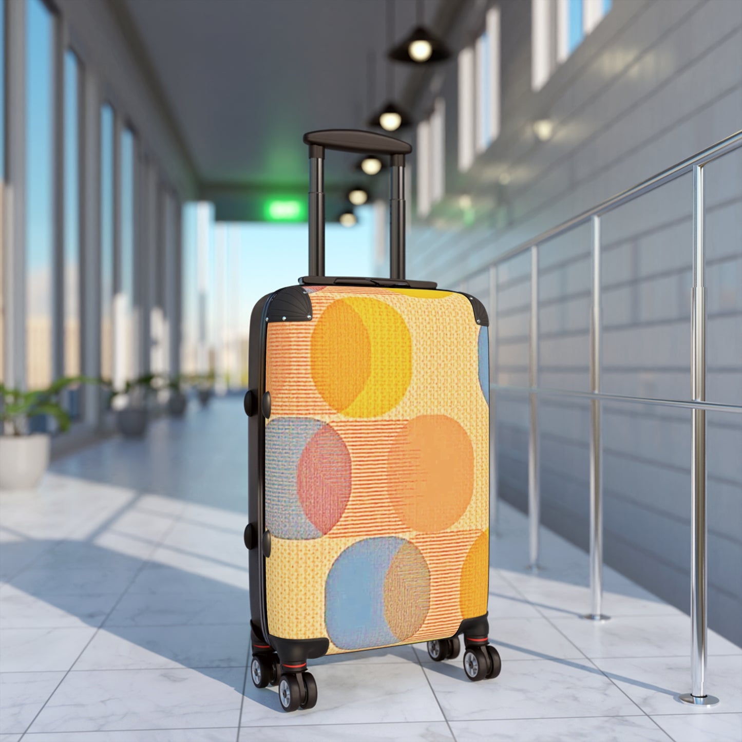 Retro Circle Pattern Carry-On Suitcase — Colorful Geometric Travel Luggage