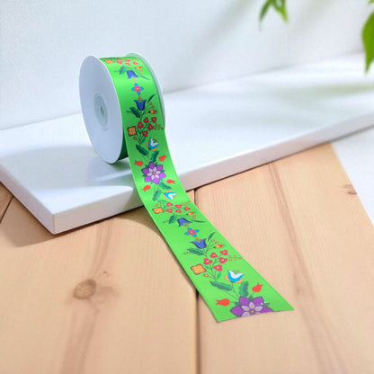 Neon Green Double Face Floral Ribbon Roll