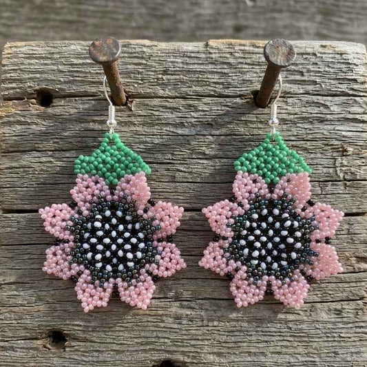 Sunflower Beaded Earrings (Pink)