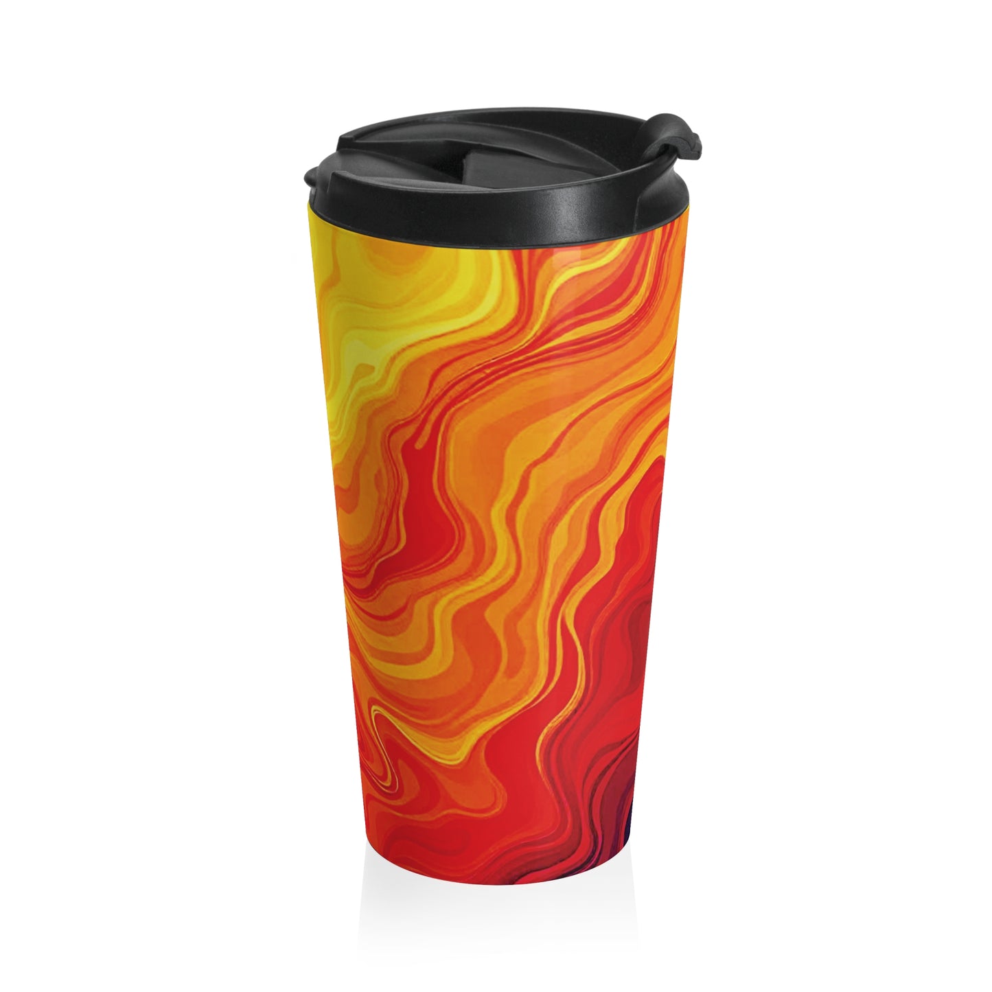 Sunset Swirl Stainless Steel Travel Mug — Insulated Orange & Yellow Marble Drink Tumbler - AURABAGS SHOP