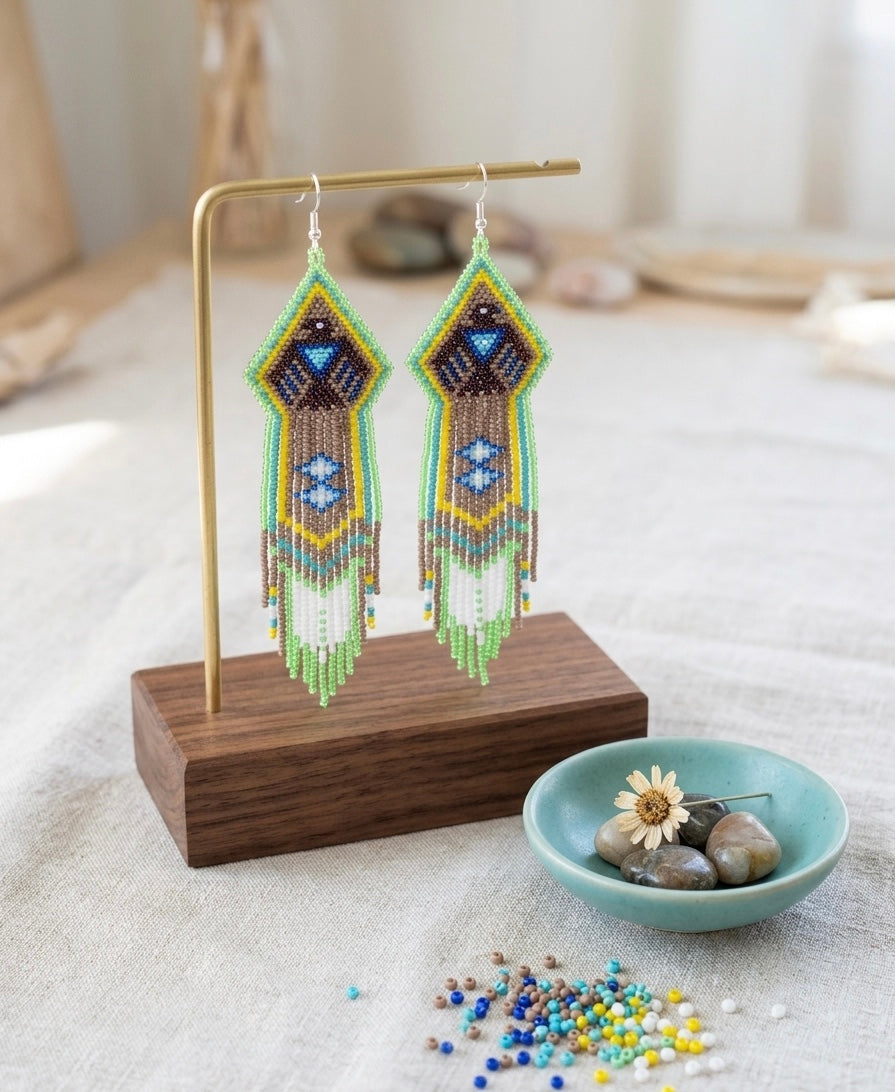 Beaded thunder eagle  earrings ( Green )