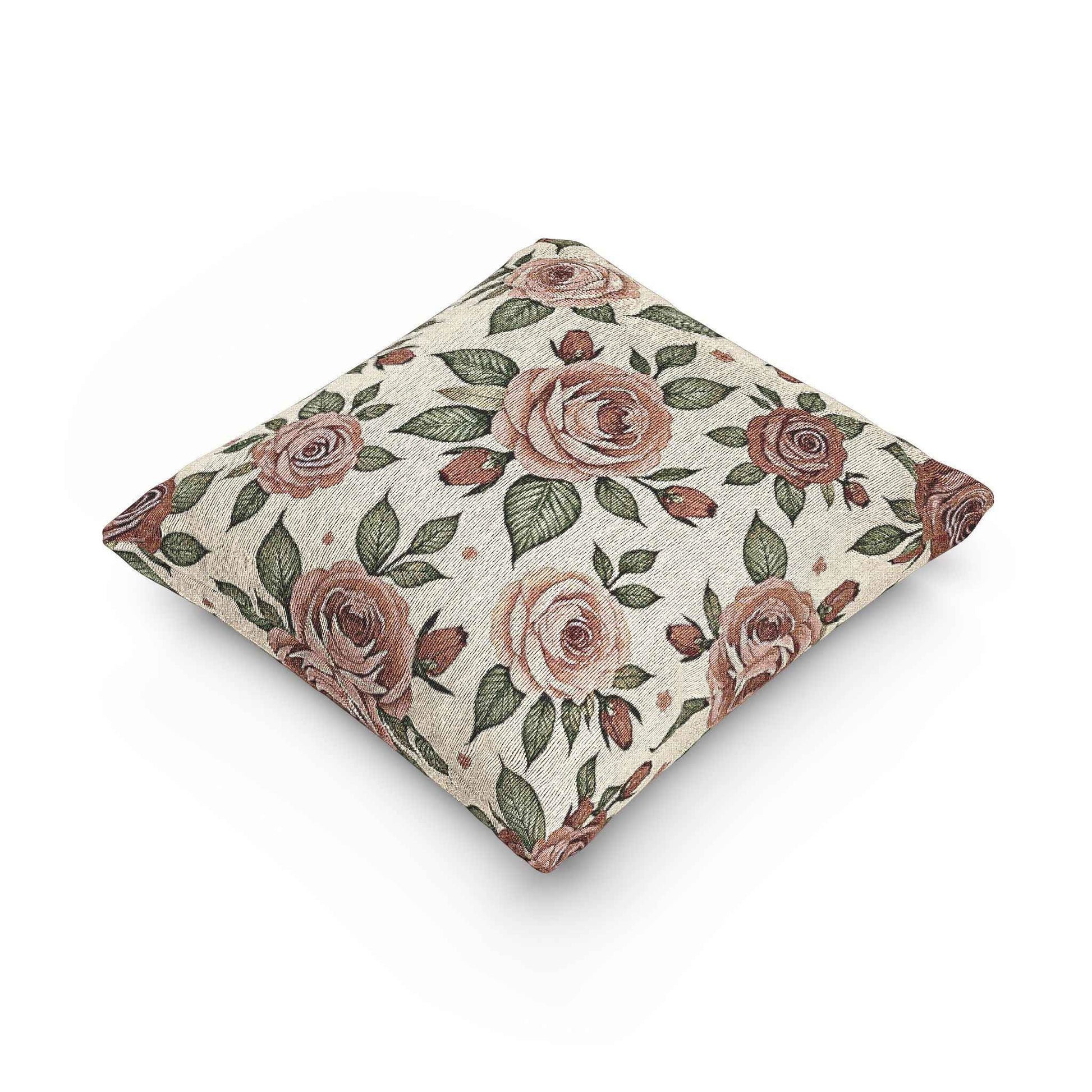 Vintage Rose Floral Woven Pillow | Tapestry Rose Throw Pillow
