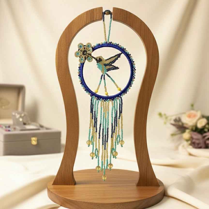 Navy blue w gold Native Beaded Hummingbird