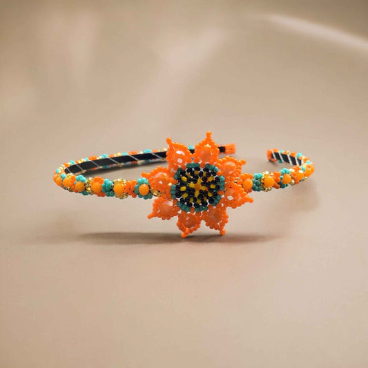 Beaded Headband with Flower Orange