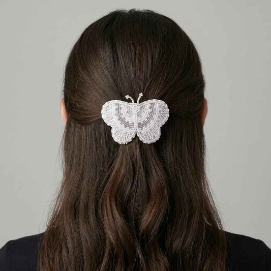 Silver Butterfly Beaded Barrette