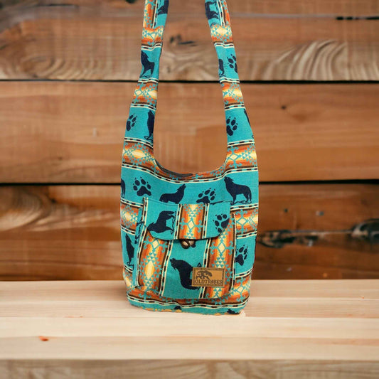 OLDTRIBES™ wolf Turquoise and Orange Black Crossbody Bag