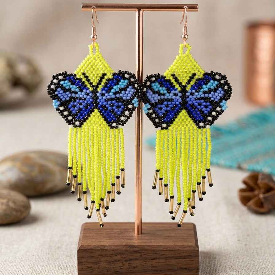 Green Beaded Dancing Wing Earrings