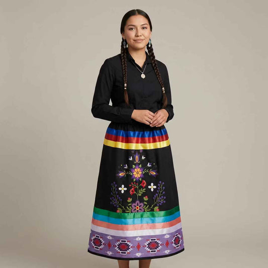 OLDTRIBES™ Black Floral Ribbon Skirt