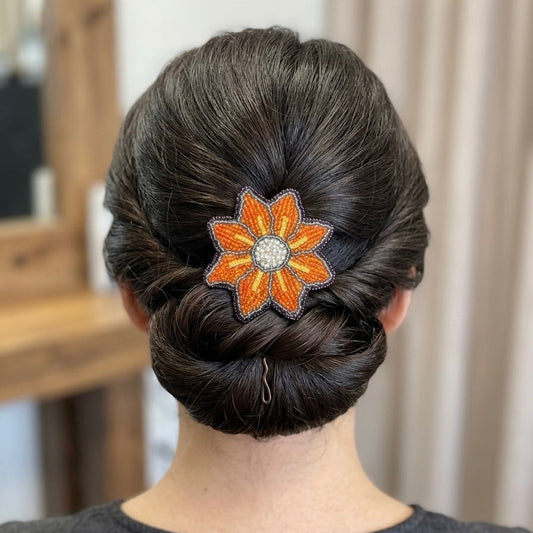 Orange Beaded Flower Barrette