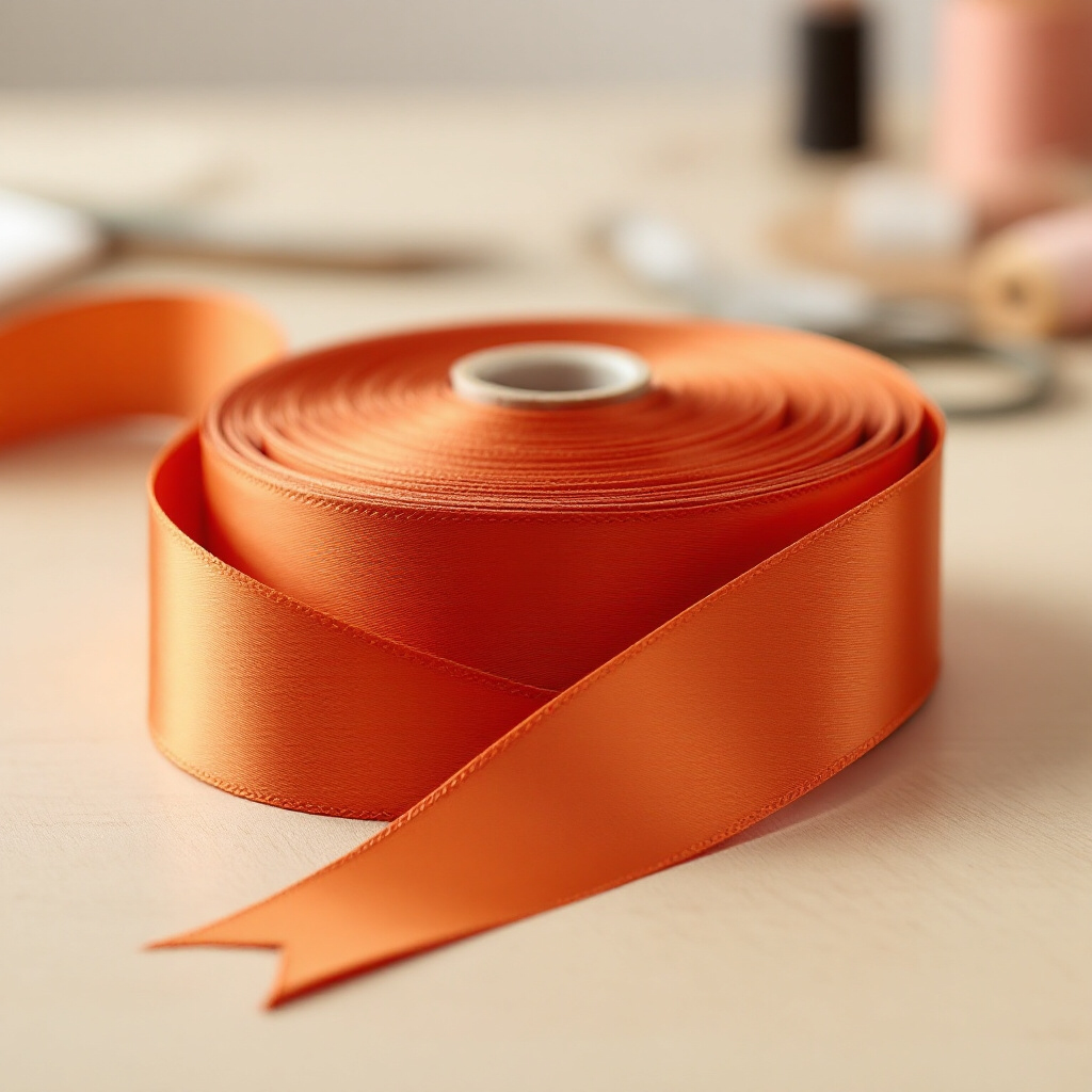 Satin Ribbon Double Face-Russet Orange #751- 3.8 cm Wide