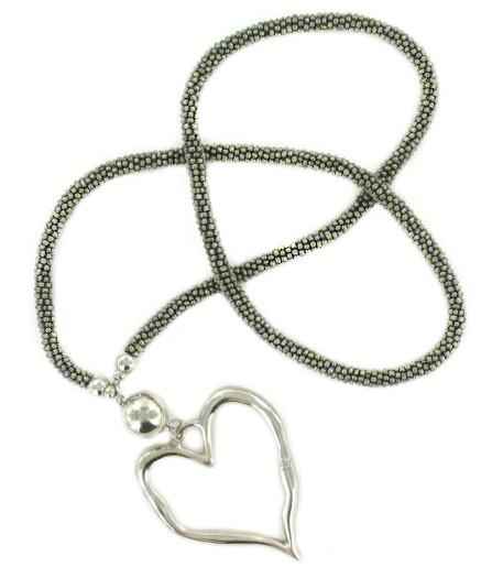 Beaded Rope Necklace with Open Heart