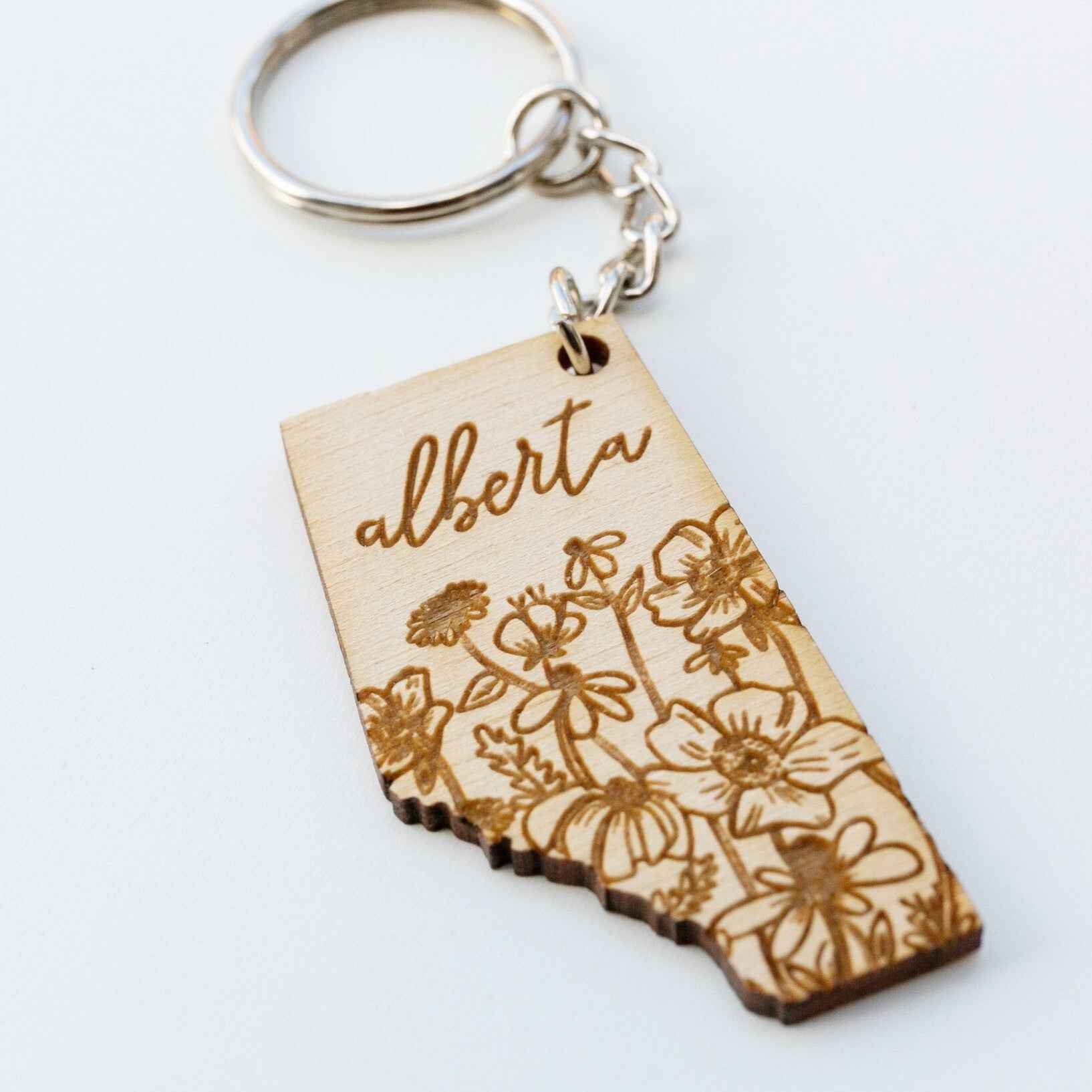 Wood Floral Alberta Keychain