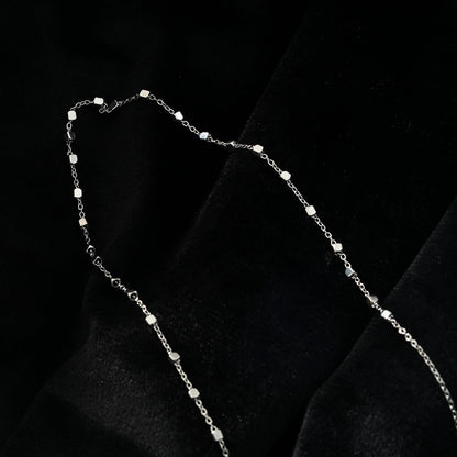 AUREOLE: Essential Daily Chain with Delicate Square Beads in Silver Toned White Gold.