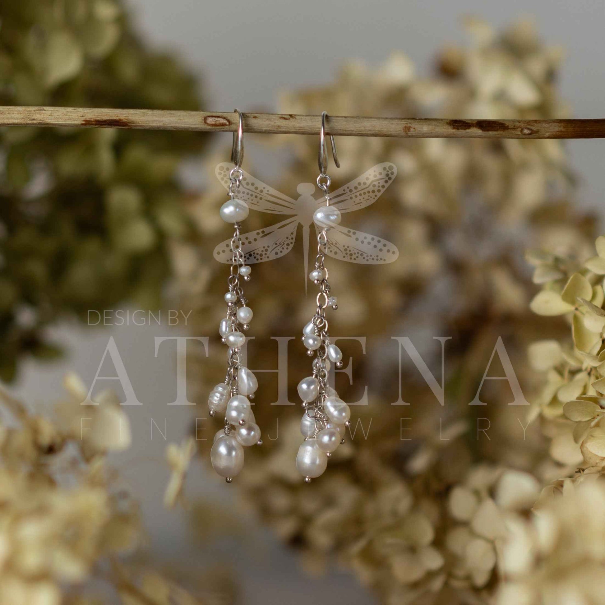 Long Strand of Pearls: Statement Earrings in Sterling Silver
