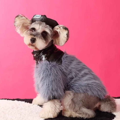 Jupiter Star Dog Jacket | Faux Leather Dog Coat with Fur Trim