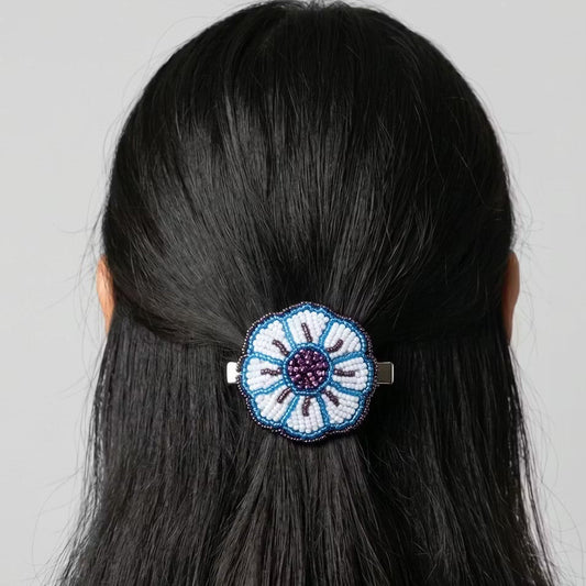 White Beaded Flower Barrette