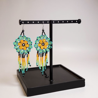 Yellow Green Flower beaded Earrings