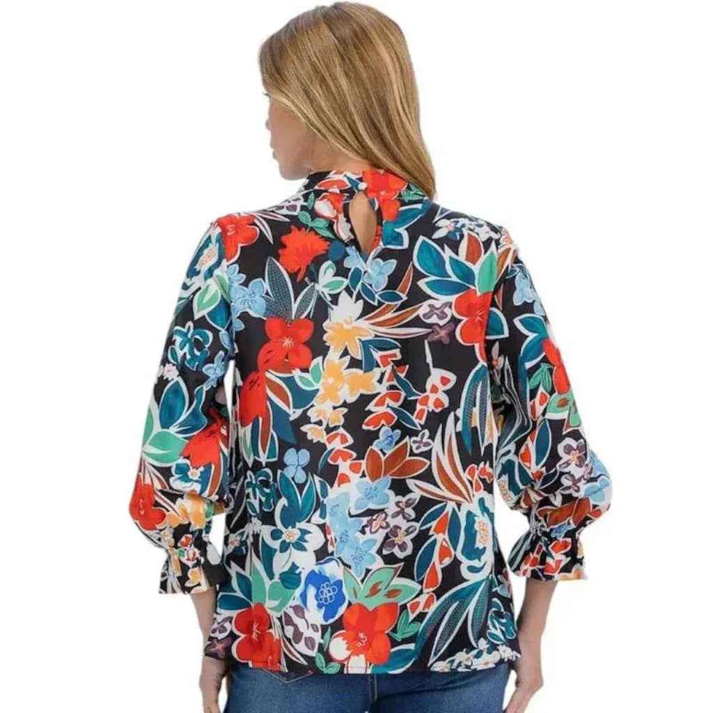 Blouse fleurie col montant