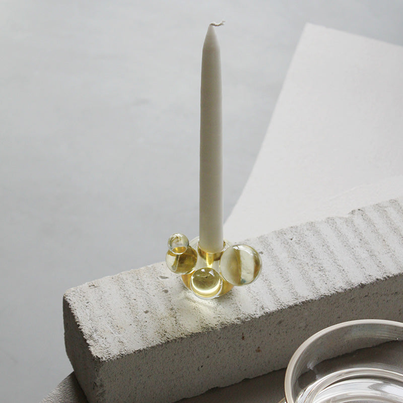 Bubble Crystal Glass Candle Holder - Light Yellow Decorative Sculpture