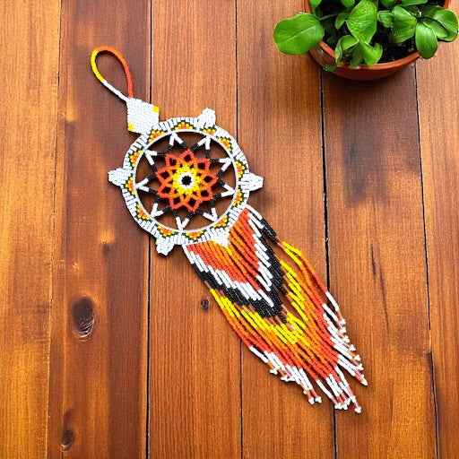 White Sun Star Beaded Dream Catcher