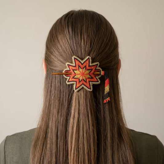 White Handmade Beaded Star Barrette