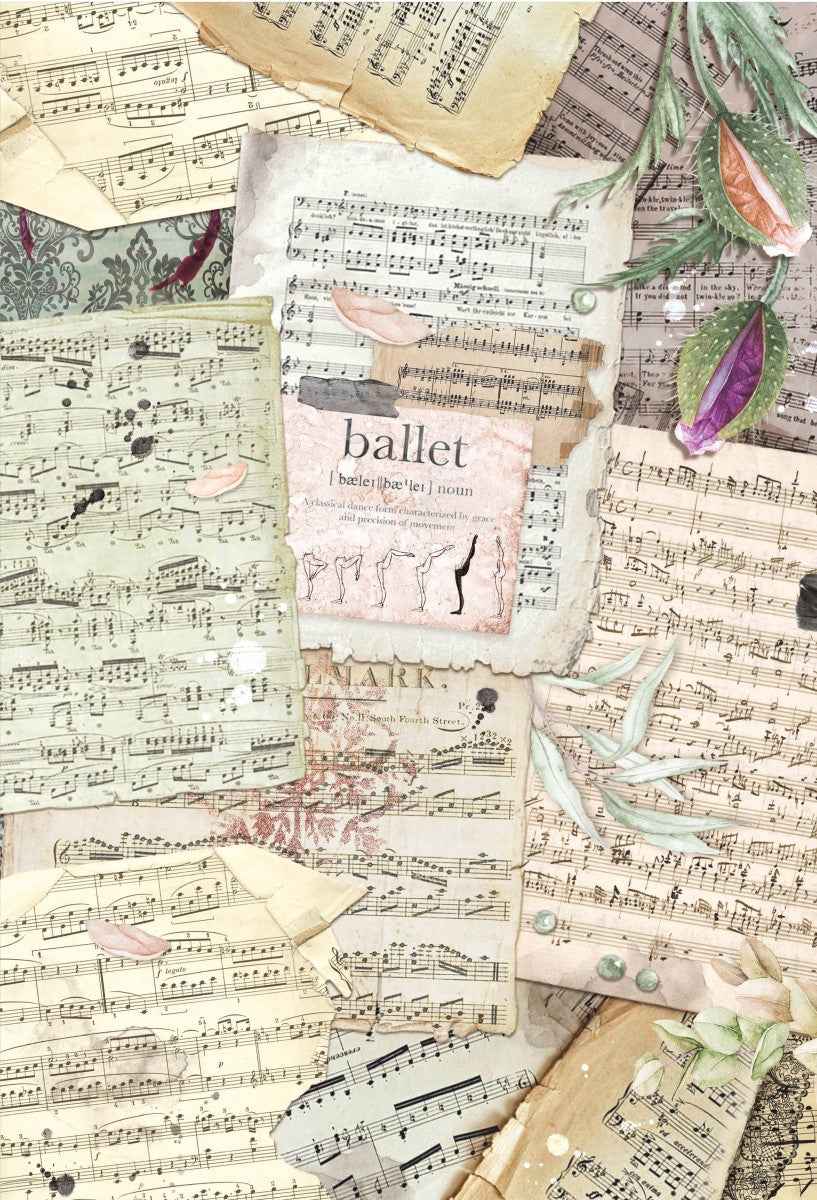 Ciao Bella Rice Paper A3 Piuma Ancient Musical Scores - 3 Sheets