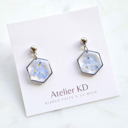 Boucles d’oreilles Myosotis - hexagone