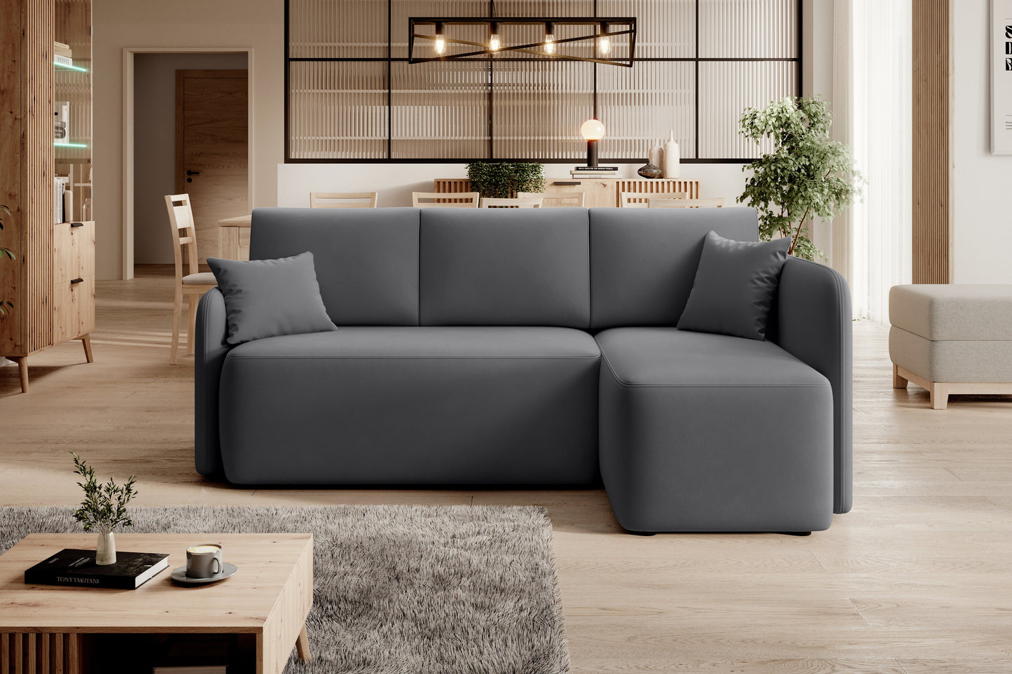 Hadson 3 Seater Storage Sleeper Chaise Sofa - Grey