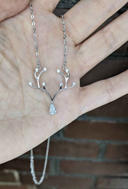 Antler Rack Necklace with Cubic Zircon Pendant