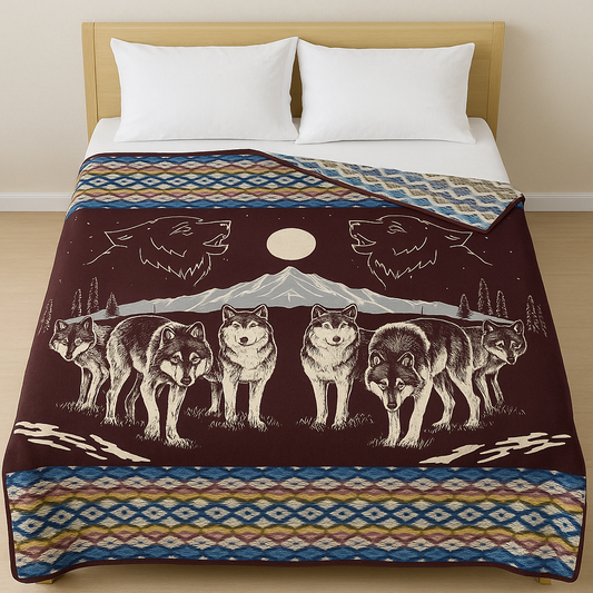 OLDTRIBES™ Wolf Pack Reversible Alpaca Blanket