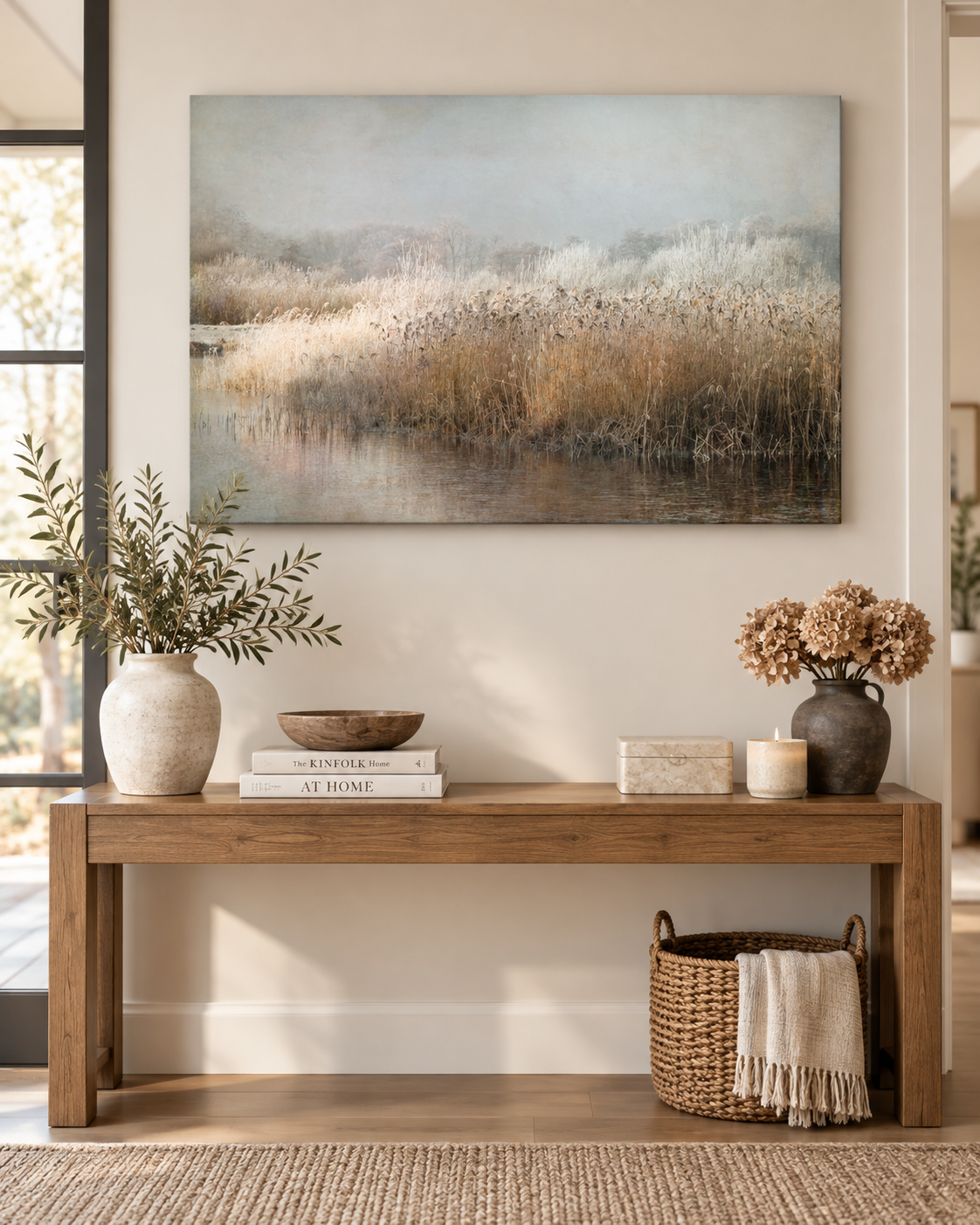 Winter Morning Canvas Wall Art | Frosted Reeds & Lake Landscape Print by Nel Talen | 3 Sizes