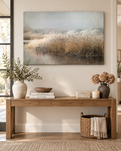 Winter Morning Canvas Wall Art | Frosted Reeds & Lake Landscape Print by Nel Talen | 3 Sizes