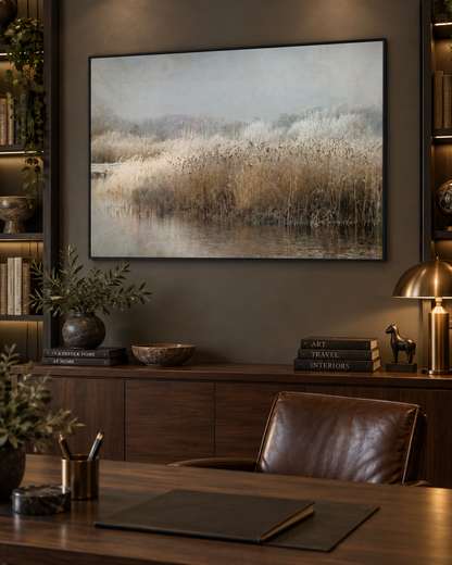 Winter Morning Canvas Wall Art | Frosted Reeds & Lake Landscape Print by Nel Talen | 3 Sizes