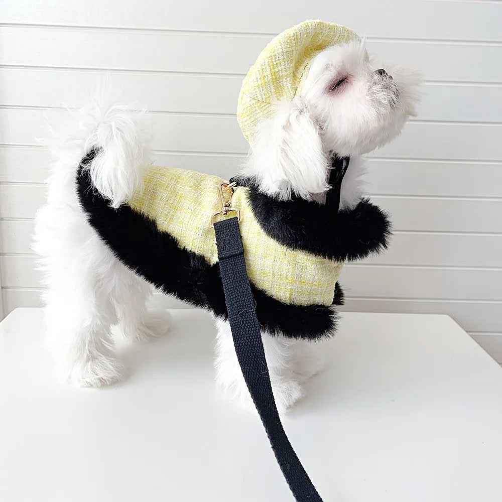 Plaid Tweed Harness Set | Dog Harness Leash and Hat Set