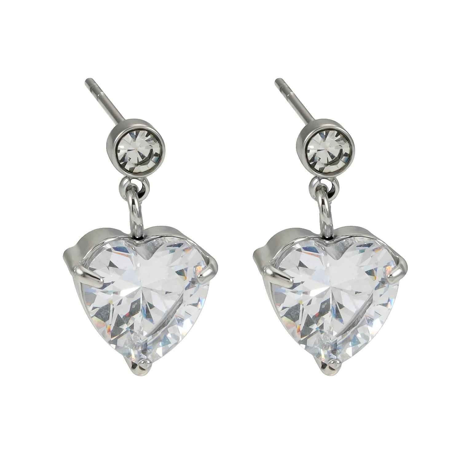 DAROCCA Silver (White Gold): Large Heart Shaped & Mini Solitaire Round Shaped Zirconia Combo Studs