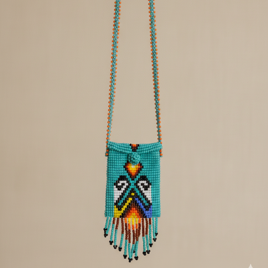 Handcrafted Beaded Medicine Bag- Turquoise