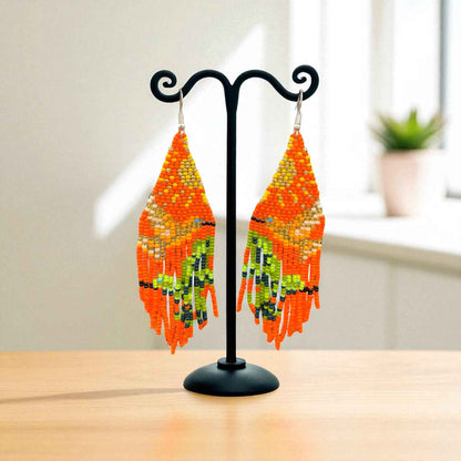 Orange Sky Dancer Beaded Earrings