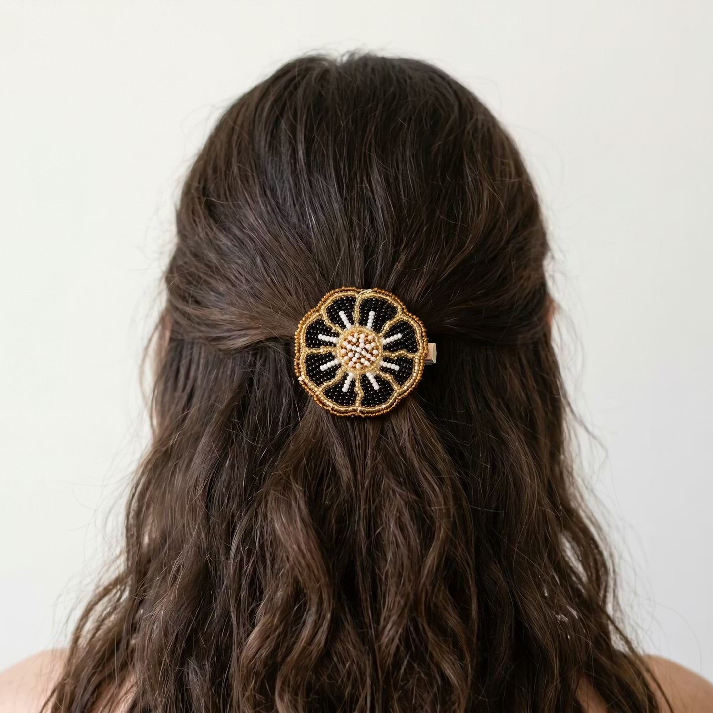 Golden Beaded Flower Barrette