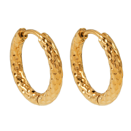 EDGWARE Gold: Decorative Hammered Hoop Earrings