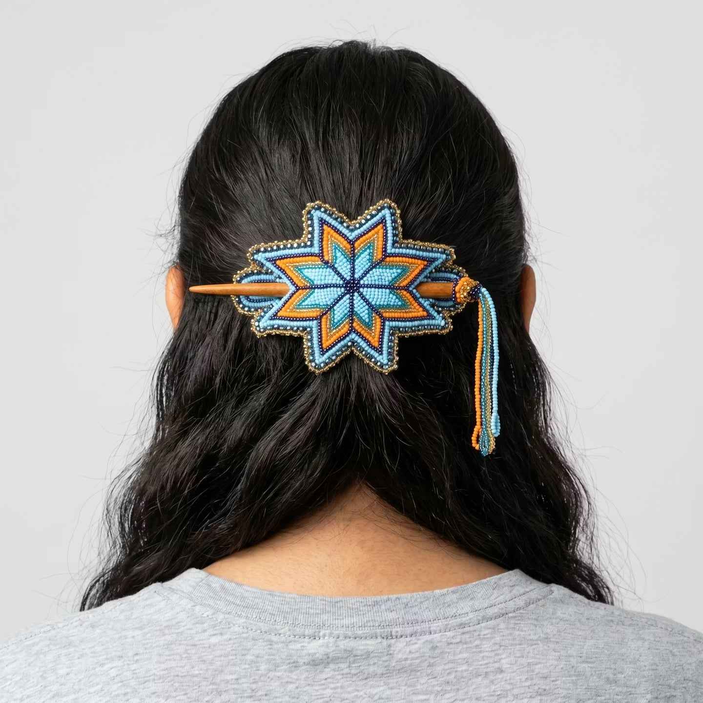 Blue Handmade Beaded Star Barrette