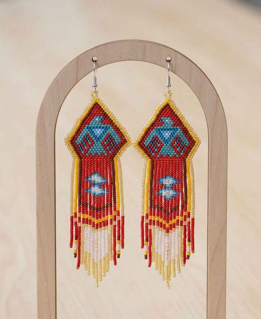 Beaded thunderbird earrings yellow