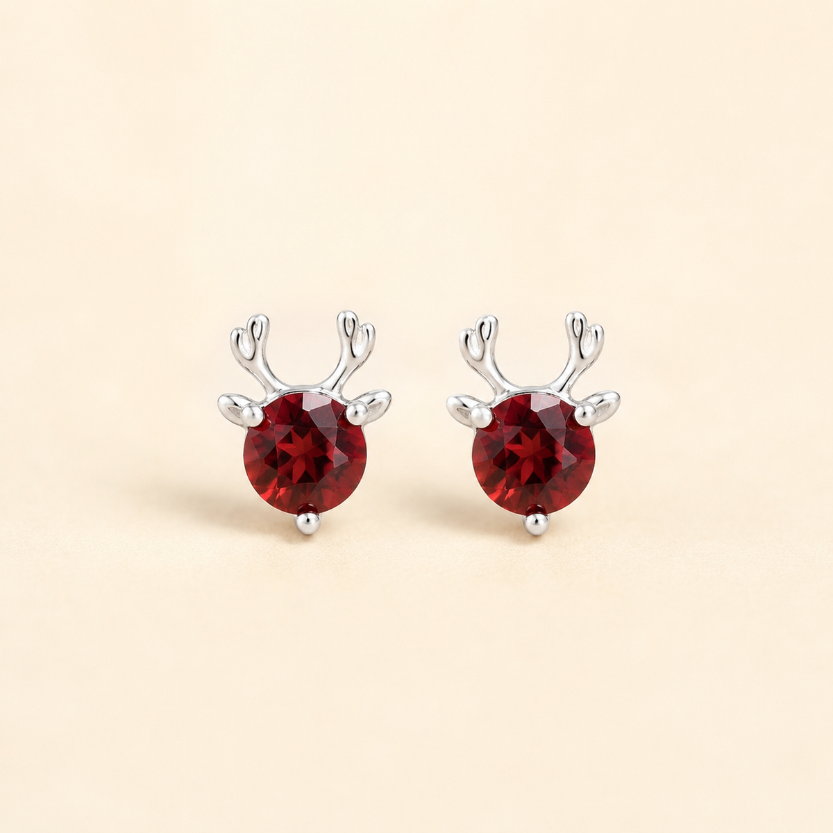 Reindeer Birthstone Stud Earrings – Sterling Silver Platinum-Plated