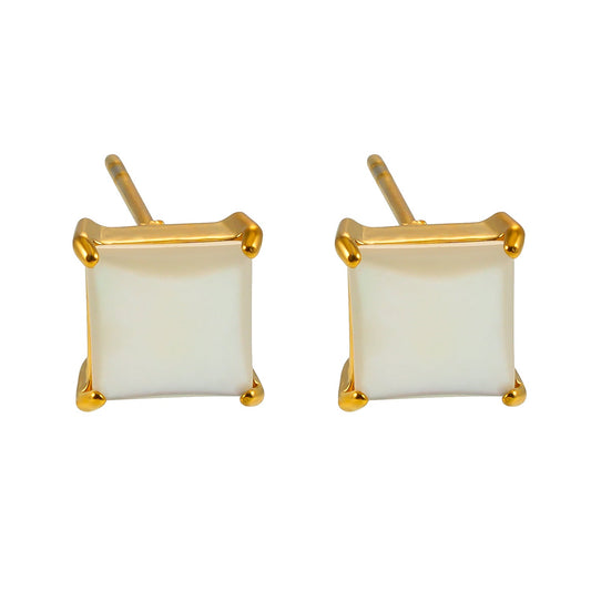 ERITH: Gold Rimmed Natural Shell Square Shaped Classic Stud Earrings