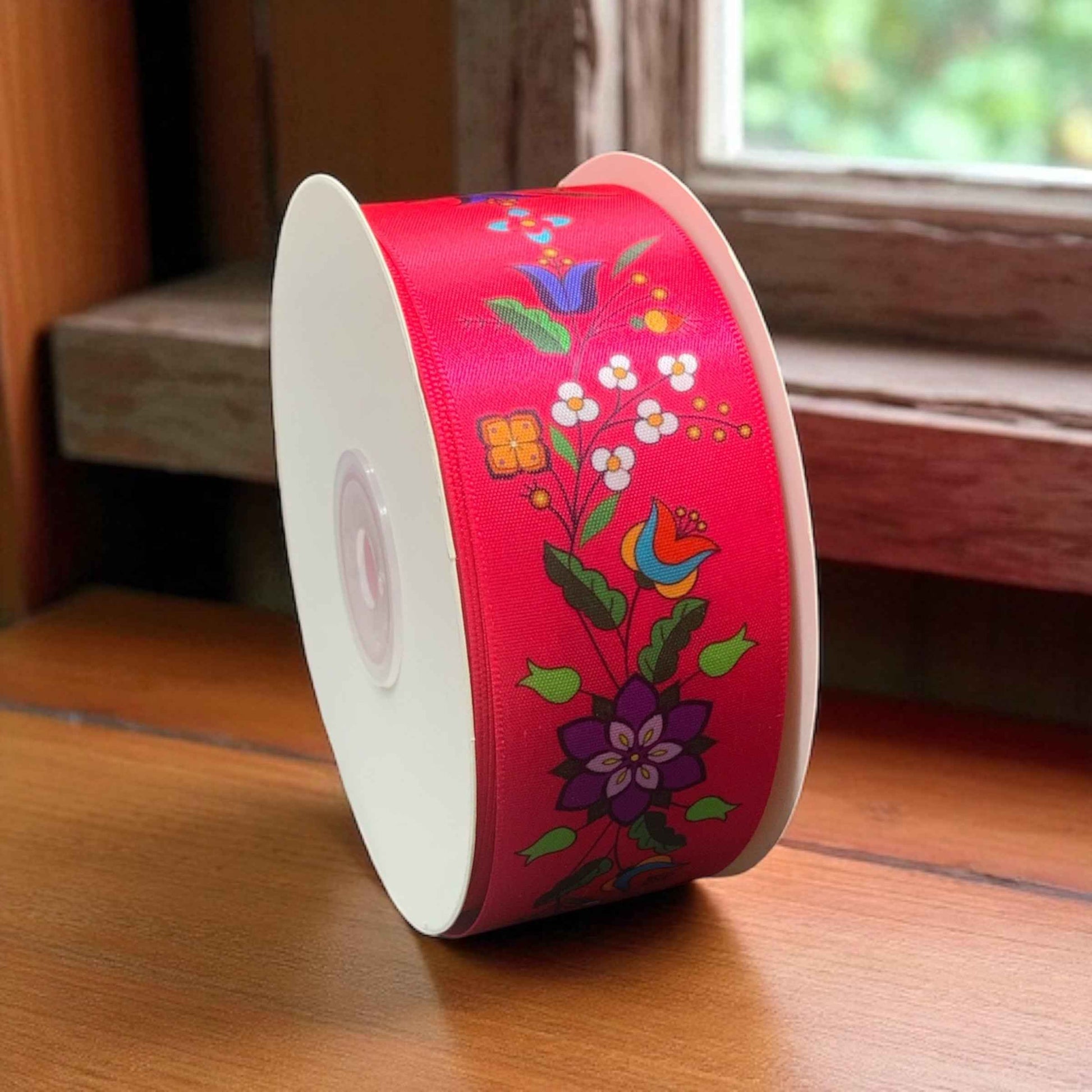 Pink Double Face Floral Ribbon Roll
