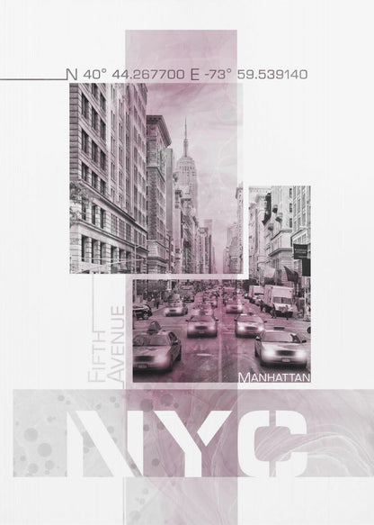 Wandbild Poster Art NYC Fifth Avenue Verkehr | rosa Marmor