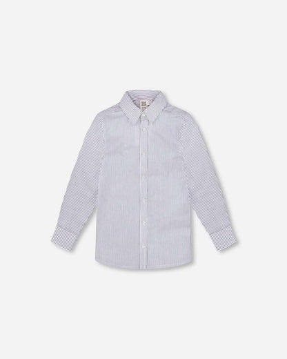 Long Sleeve Button Down Shirt Navy Blue Stripes