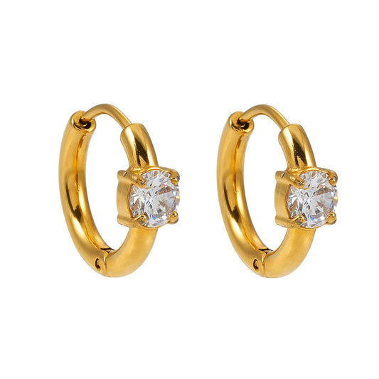 GALENA Gold: Mini Hoop Gold Earrings with a Rounded Moissanite Stone